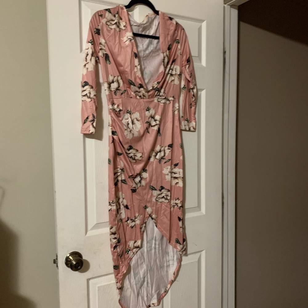 Pink floral slit dress